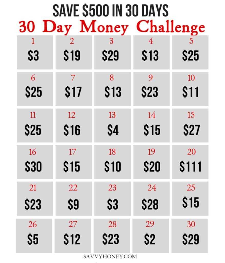 savings challenges printable free