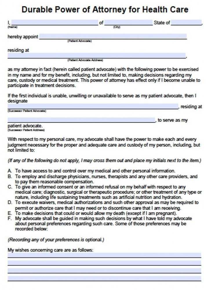 medical power of attorney forms free printable