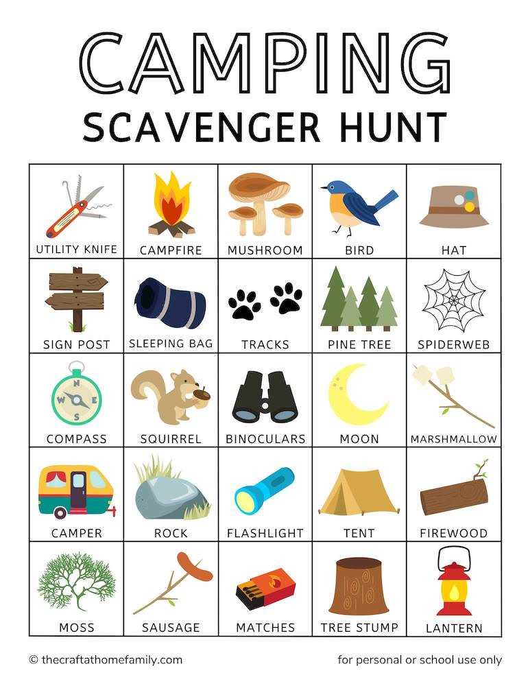 scavenger hunt camping printable