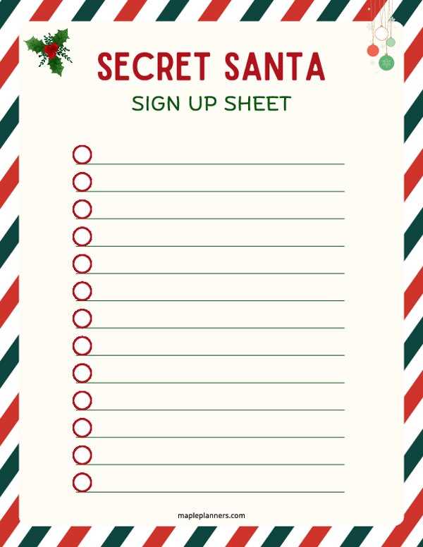 secret santa list printable