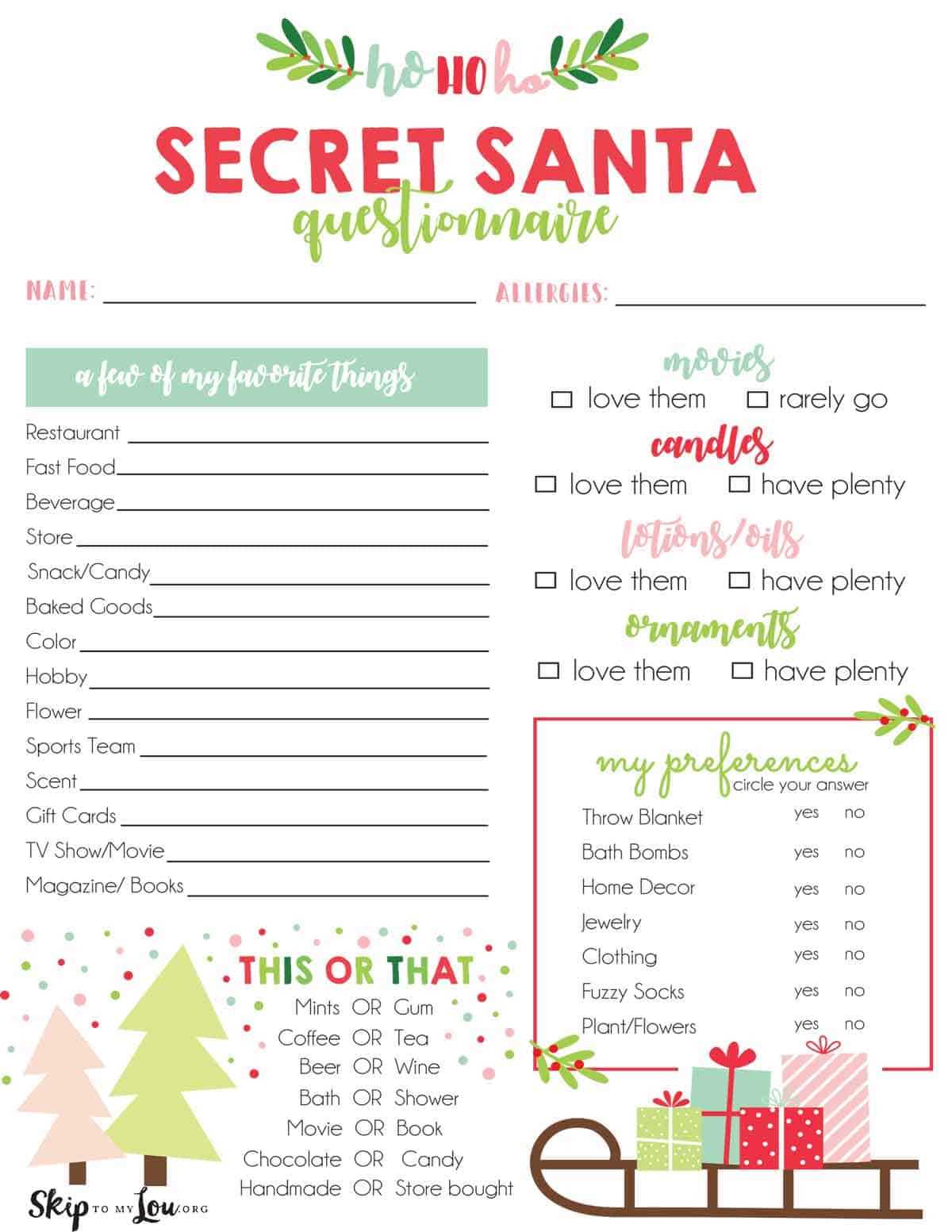 secret santa printable
