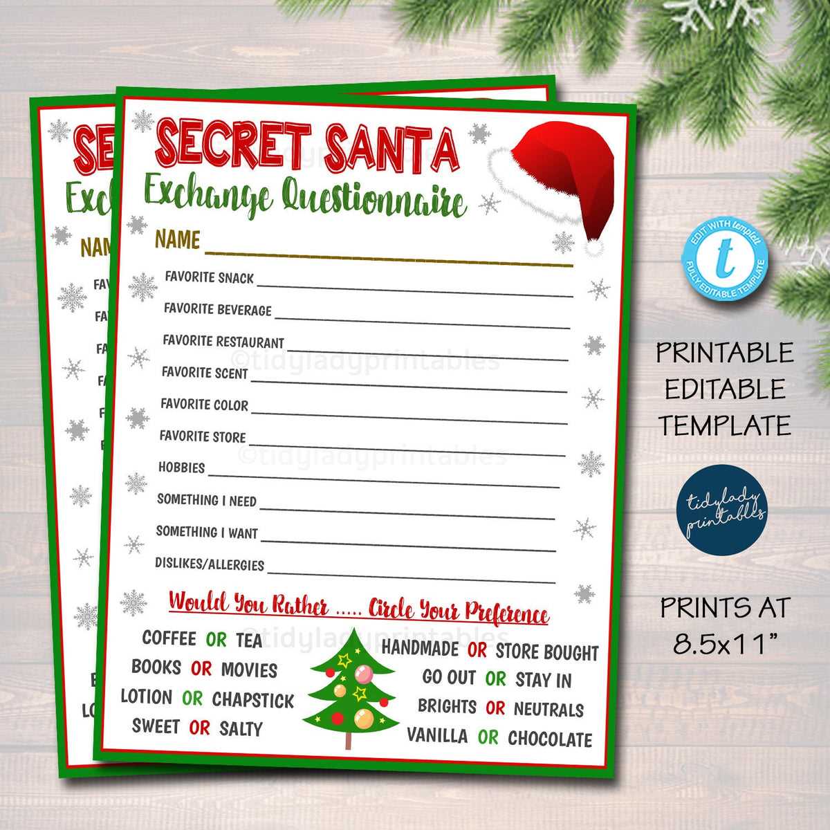 secret santa questionnaire for coworkers free printable