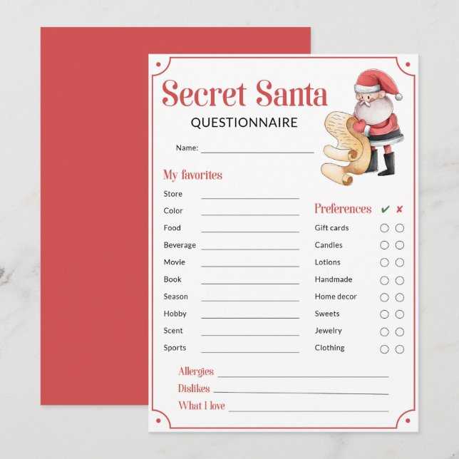 secret santa questionnaire free printable