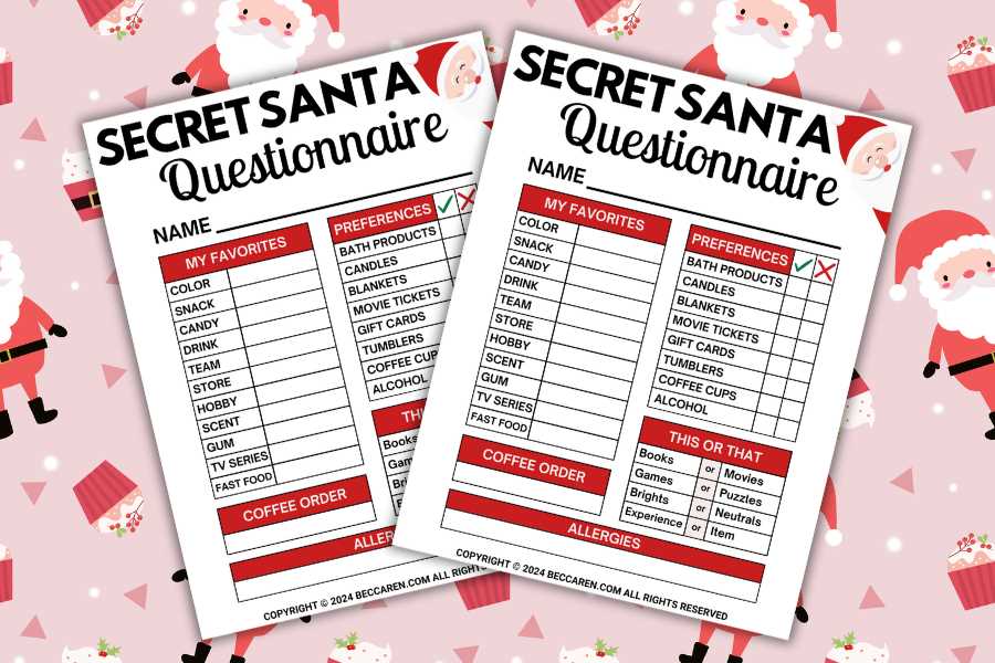 secret santa questionnaire free printable