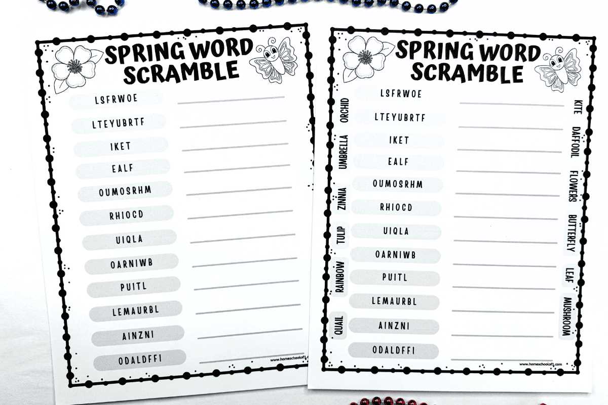 spring word scramble free printable
