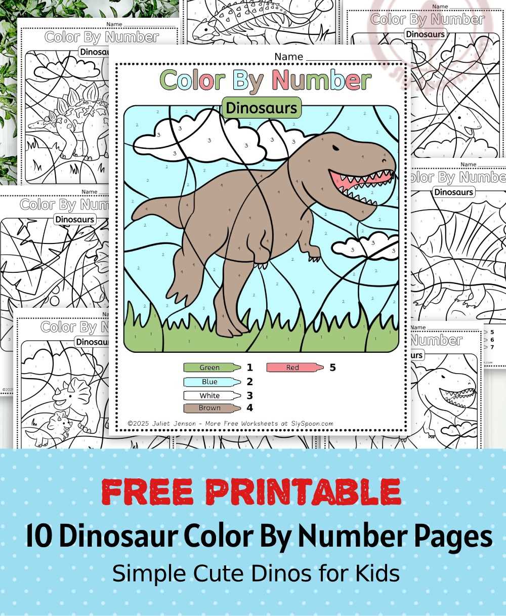 dinosaur color by number free printable