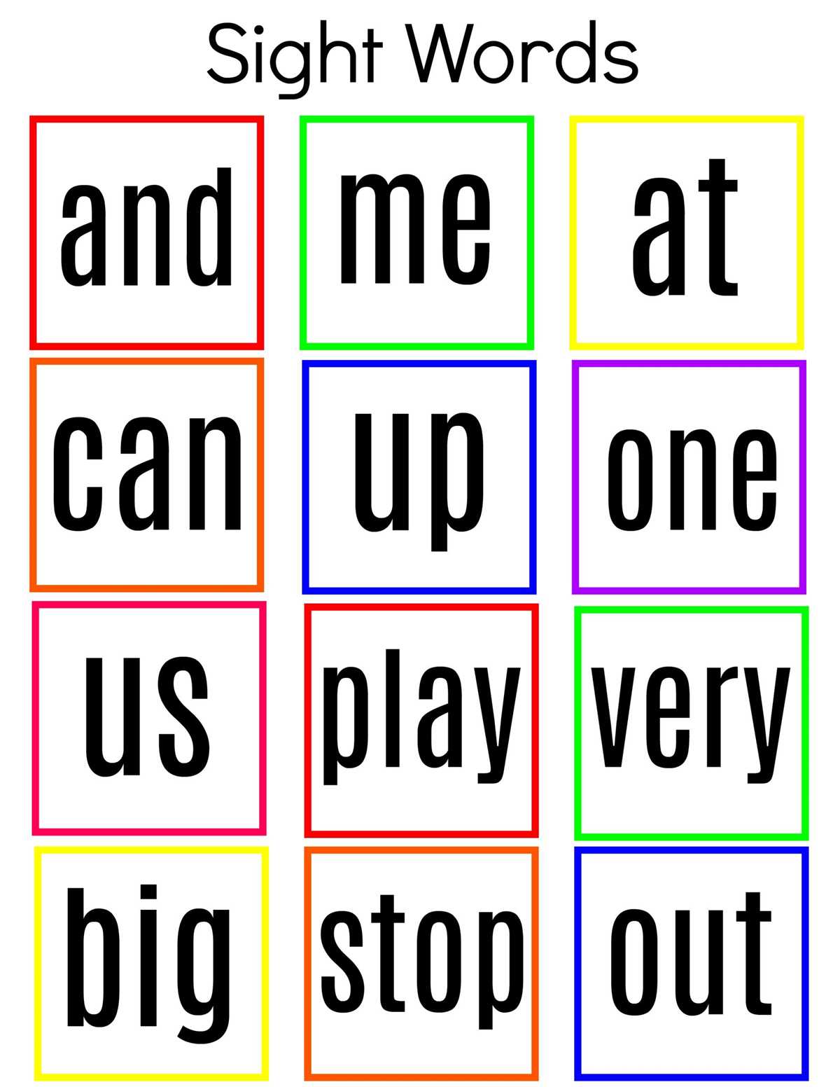 sight words list kindergarten printables