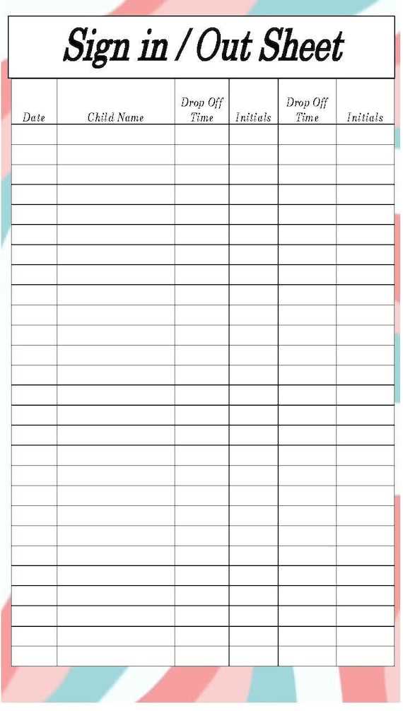 sign in sign out sheet printable sign in sign out sheet printable