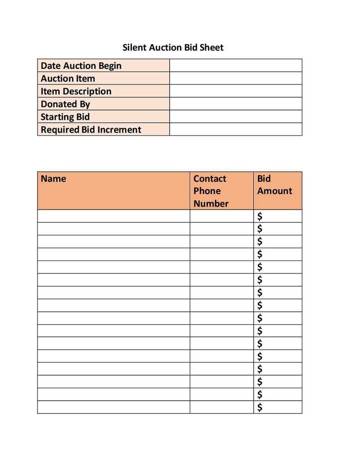 silent auction bid sheet printable