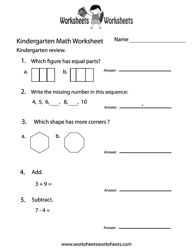 kindergarten math test printable