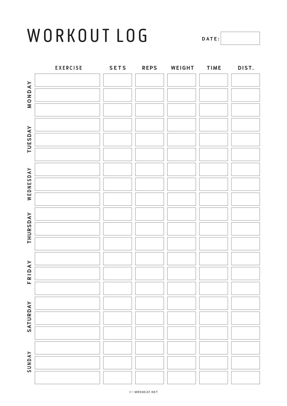 workout sheets printable