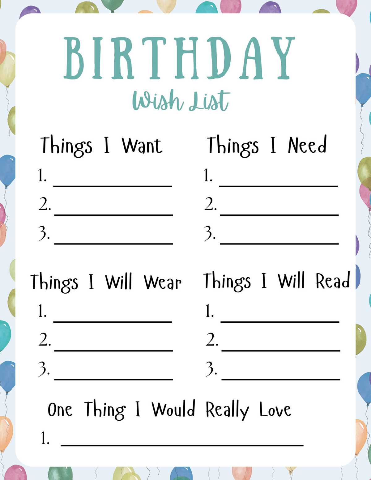 printable birthday wish list