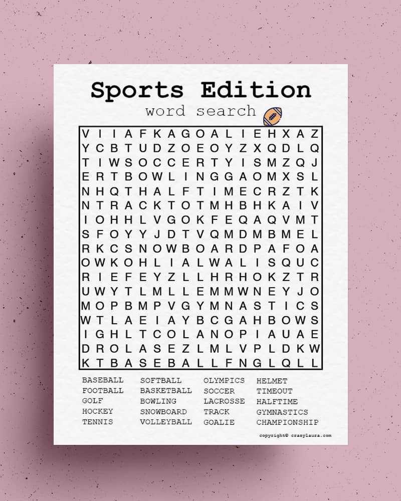 sports word search free printable