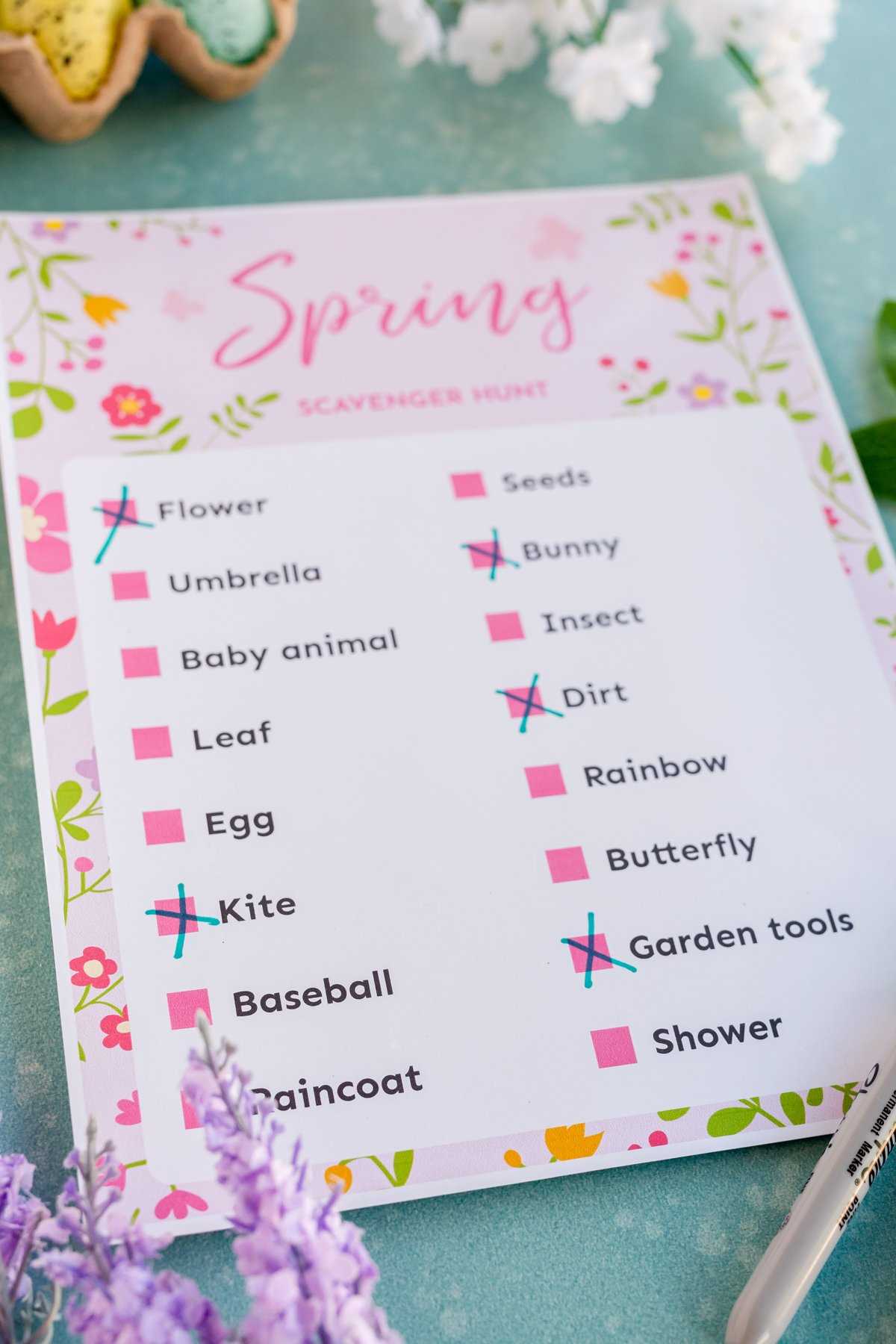 spring scavenger hunt printable