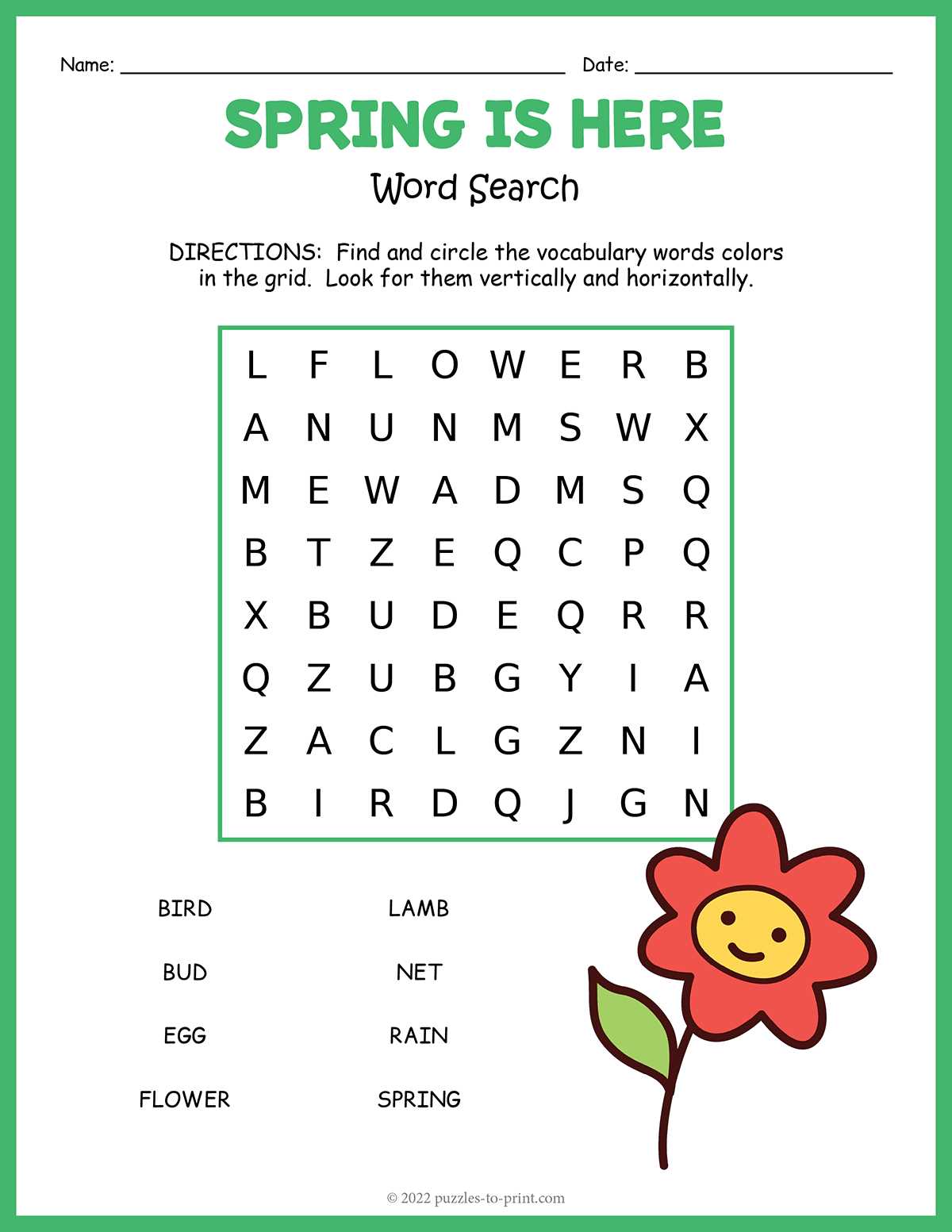 spring word search printable free