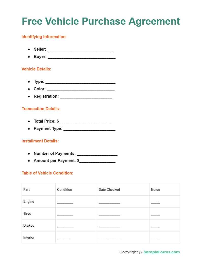 free printable car purchase agreement template