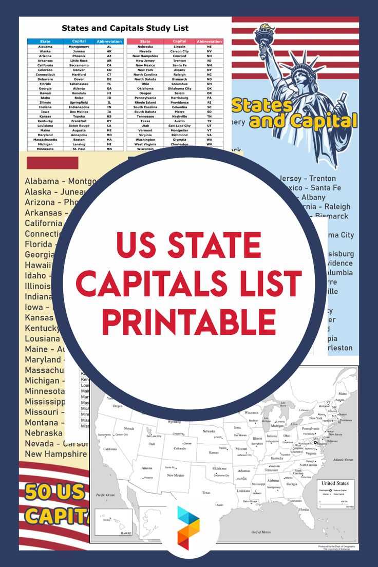 states and capitals list printable
