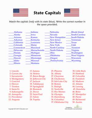 states and capitals printable list