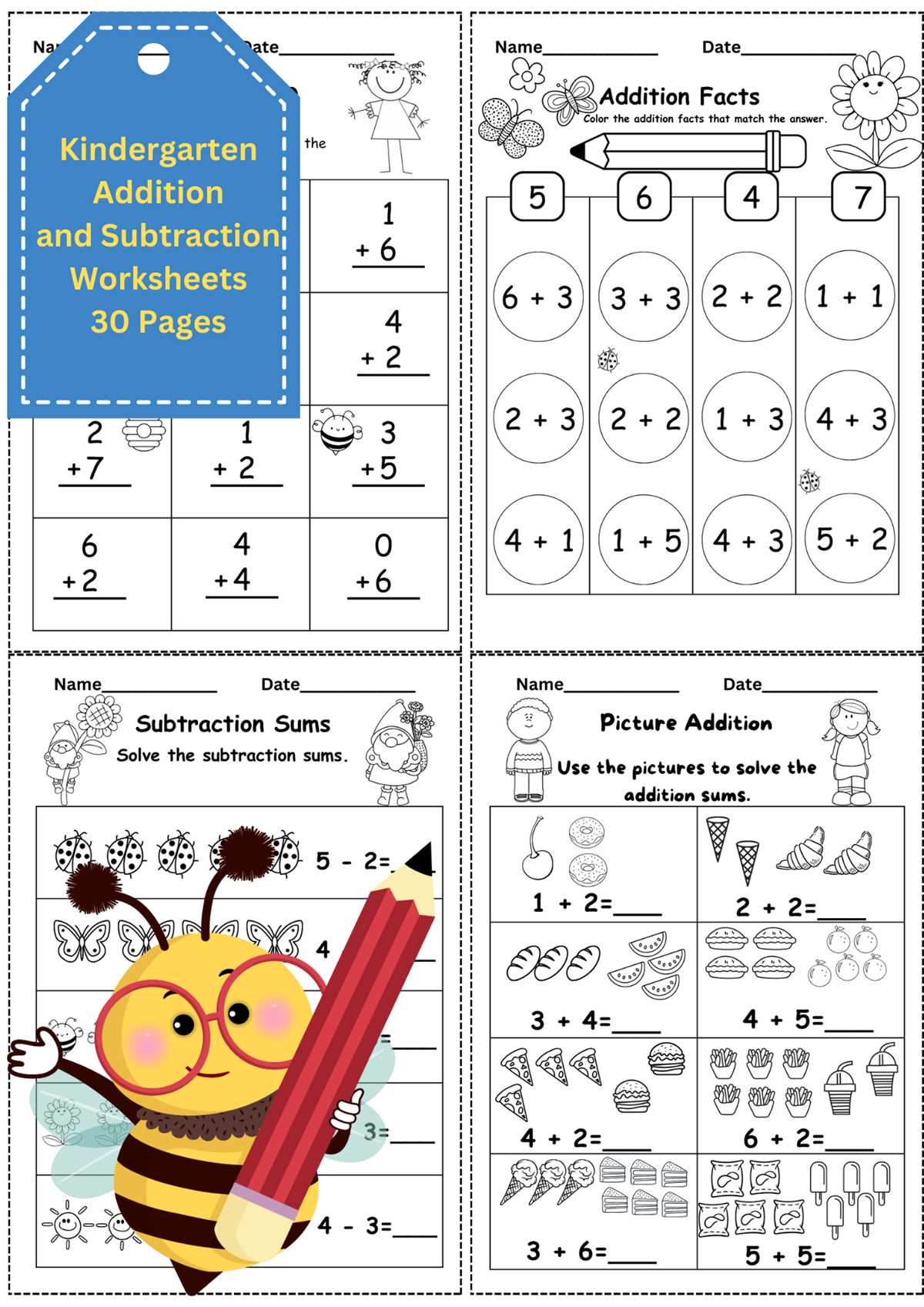 subtraction worksheets for kindergarten printable free