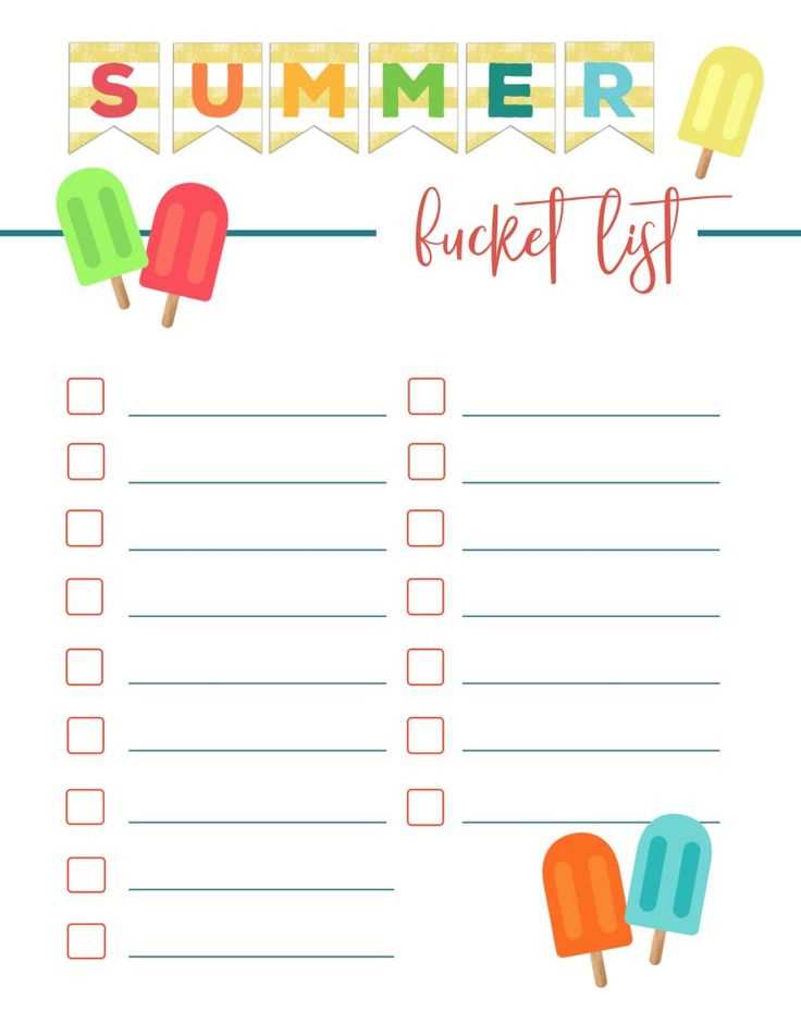 summer bucket list printable free