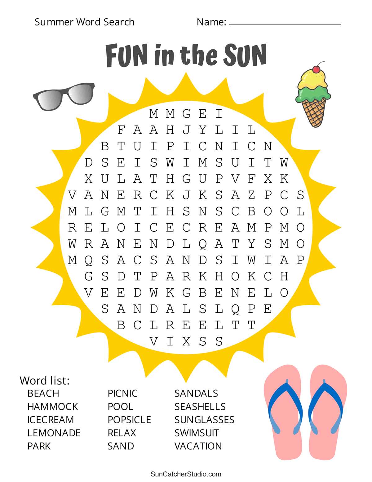 summer word search puzzles printable