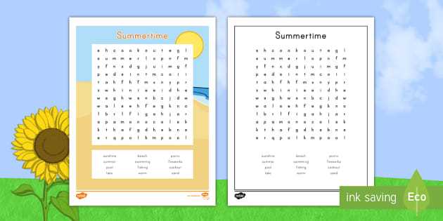 summertime word search printable