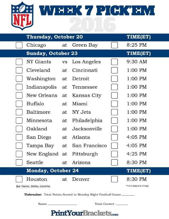 nfl week 7 printable pick sheet