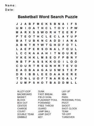 printable basketball word search