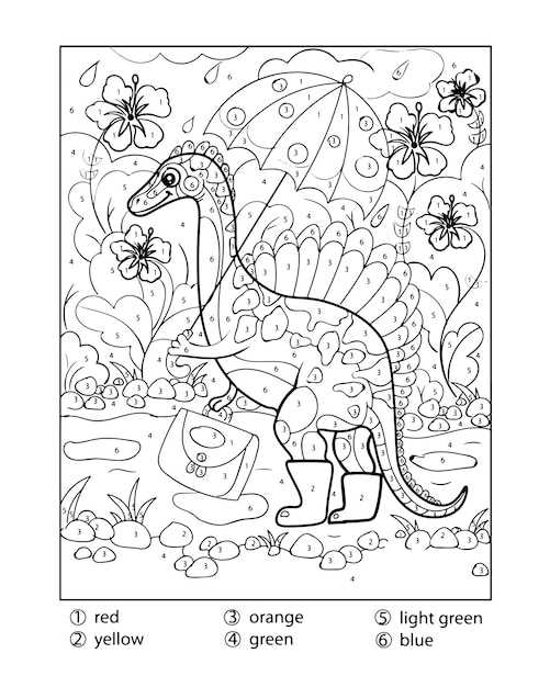 color by number dinosaur printable