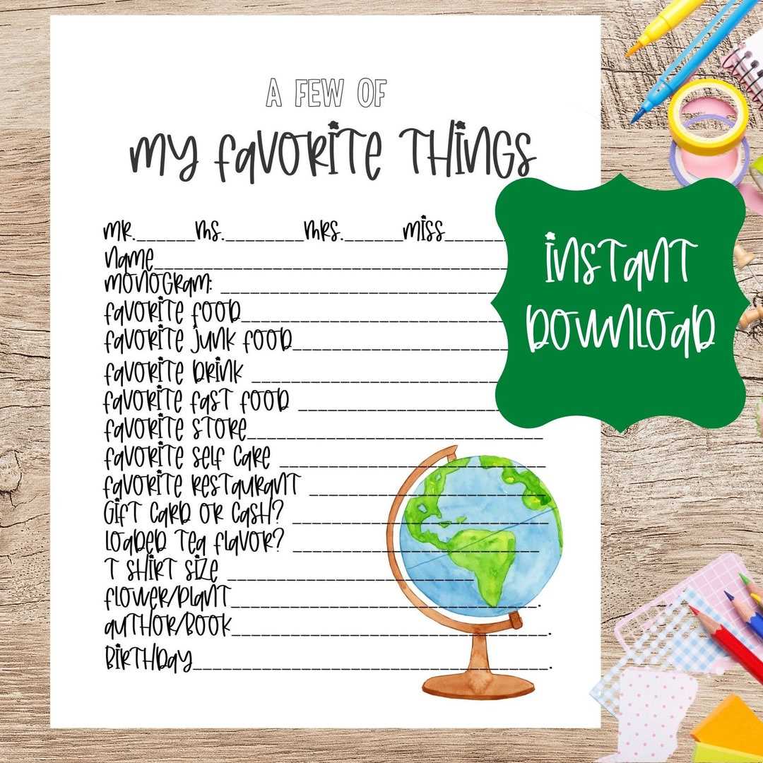 teacher favorite things printable