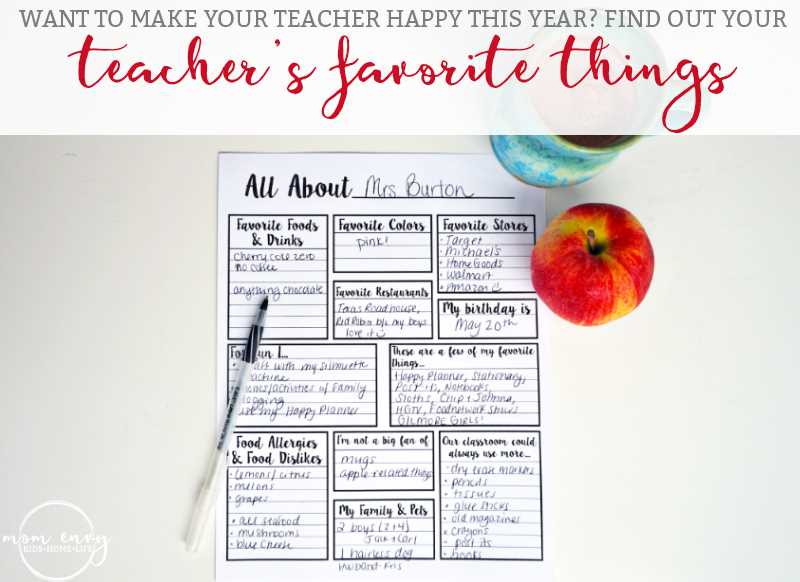 teacher favorite things printable