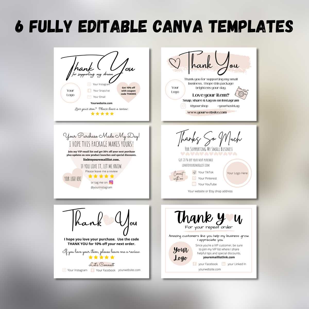 thank you for supporting my small business cards printable free