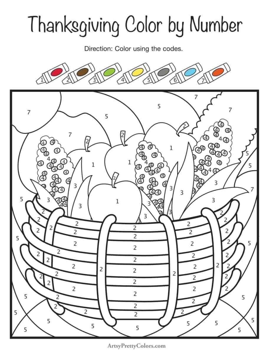 thanksgiving color by number printables