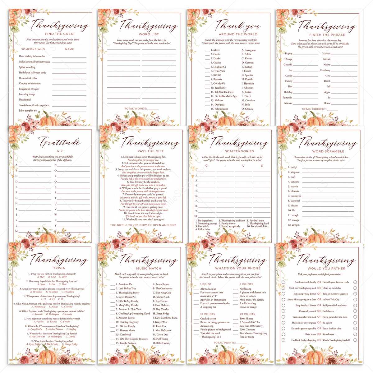 thanksgiving printables games