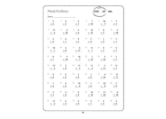 timed multiplication tests printable