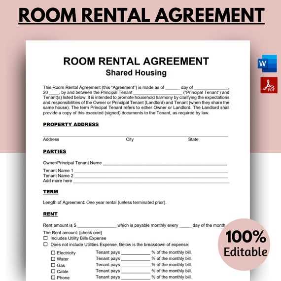 room rental agreement template free printable
