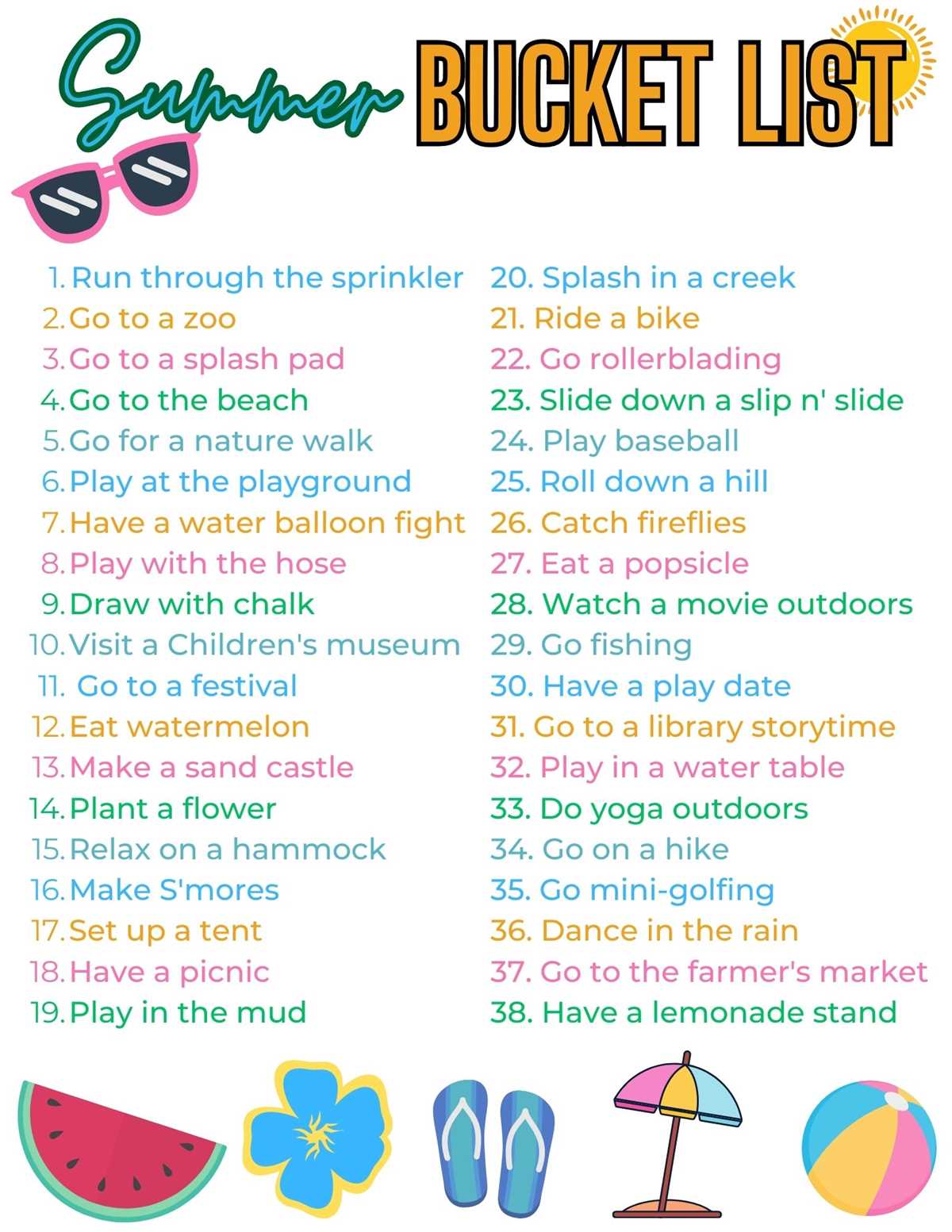 summer bucket list printable free