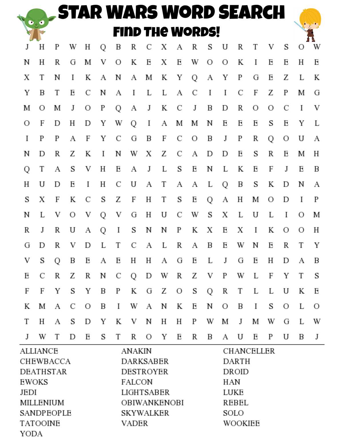 star wars word search printable