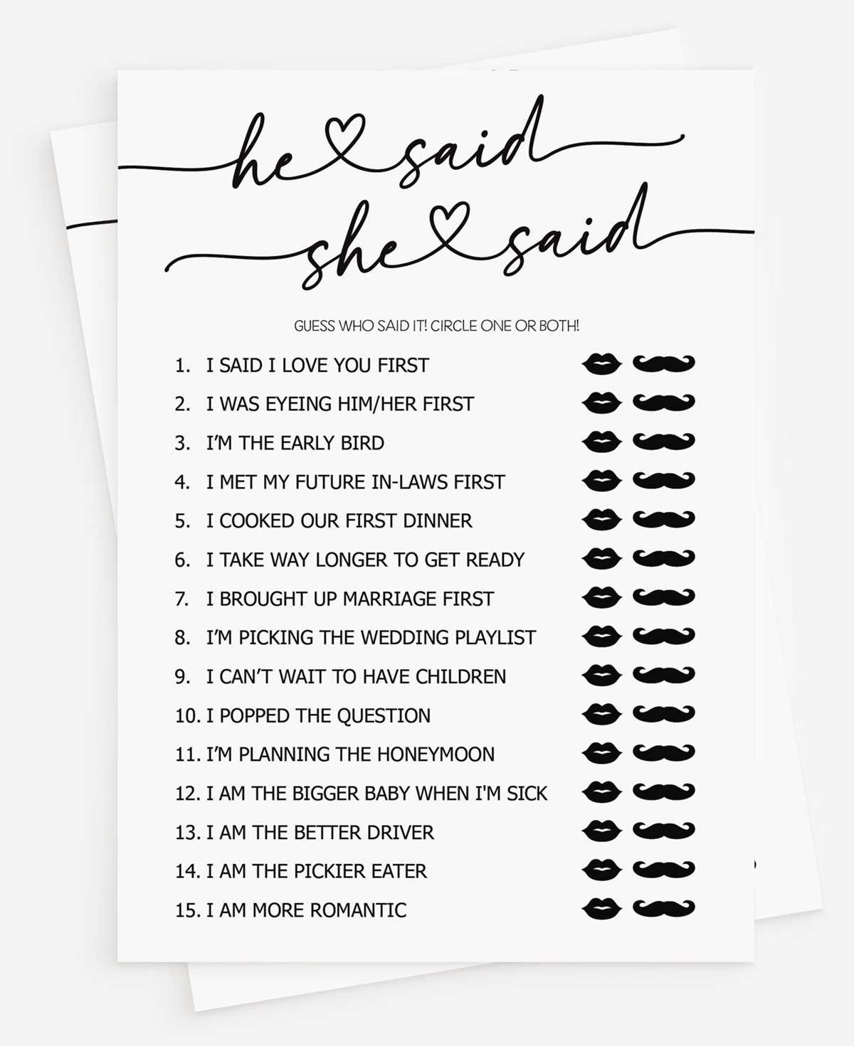 he said she said bridal shower game free printable