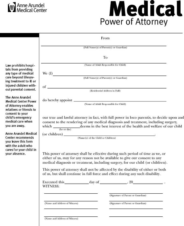 medical power of attorney forms free printable
