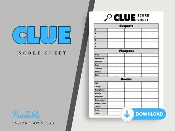 printable clue score sheet