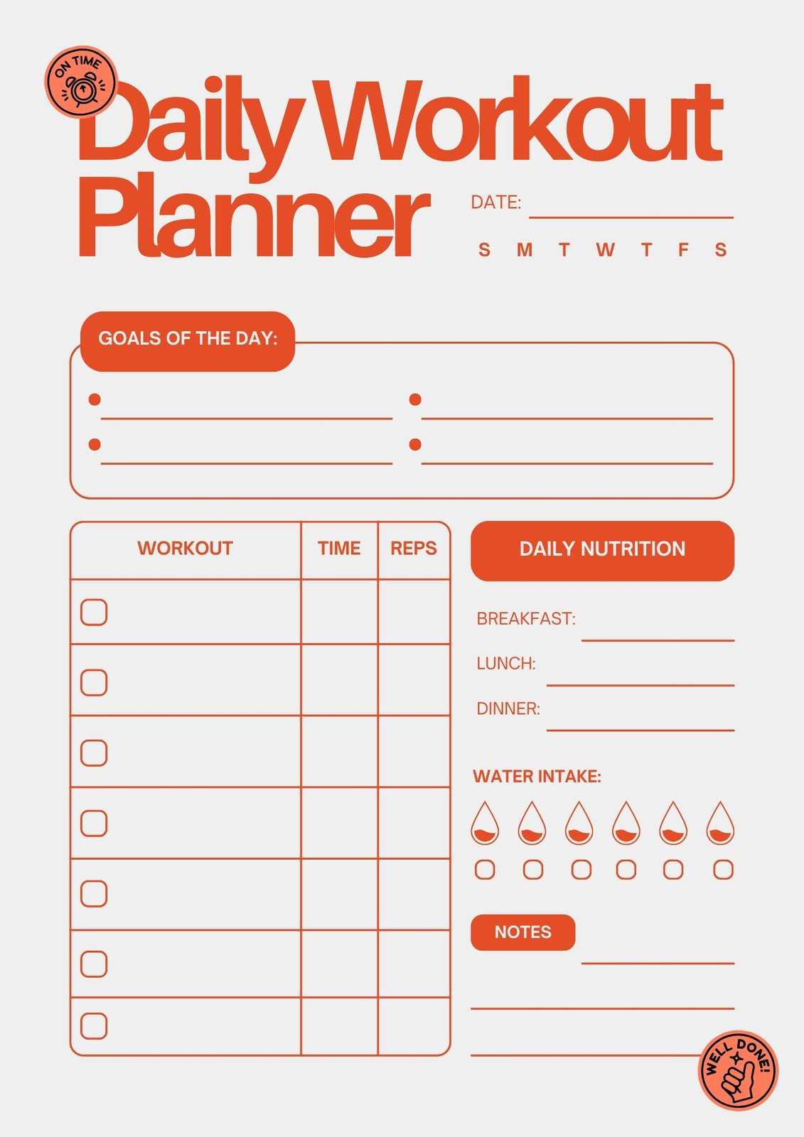 free printable workout log