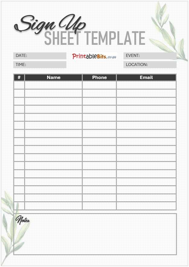 blank printable sign out sheet template