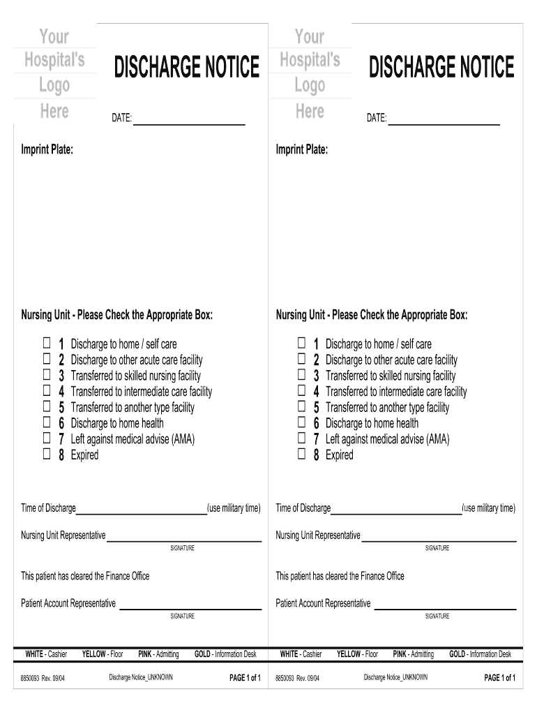 printable fillable real hospital discharge papers