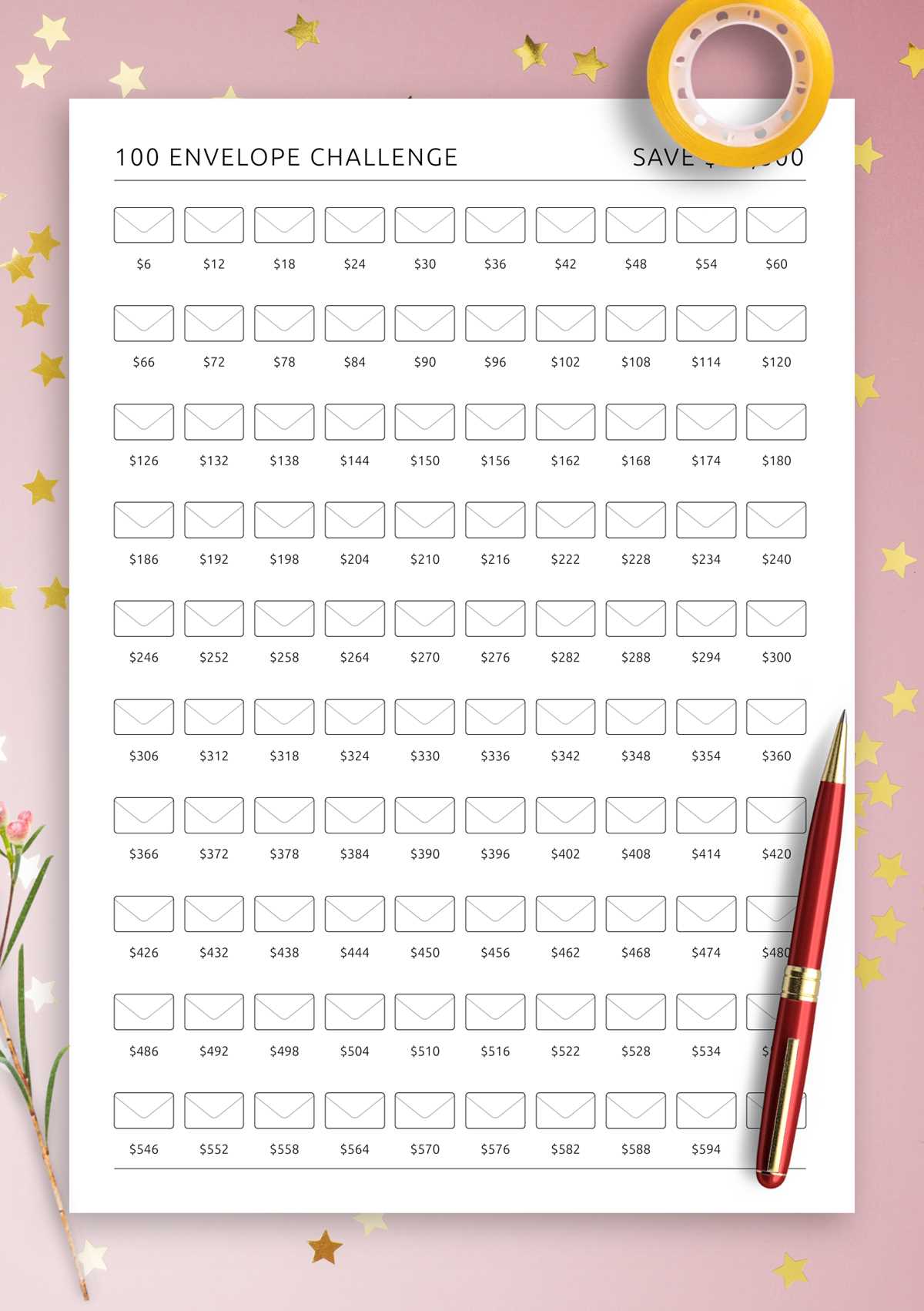 100 envelope challenge printable