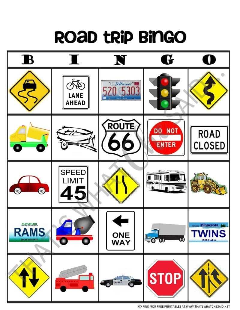 road trip bingo free printable