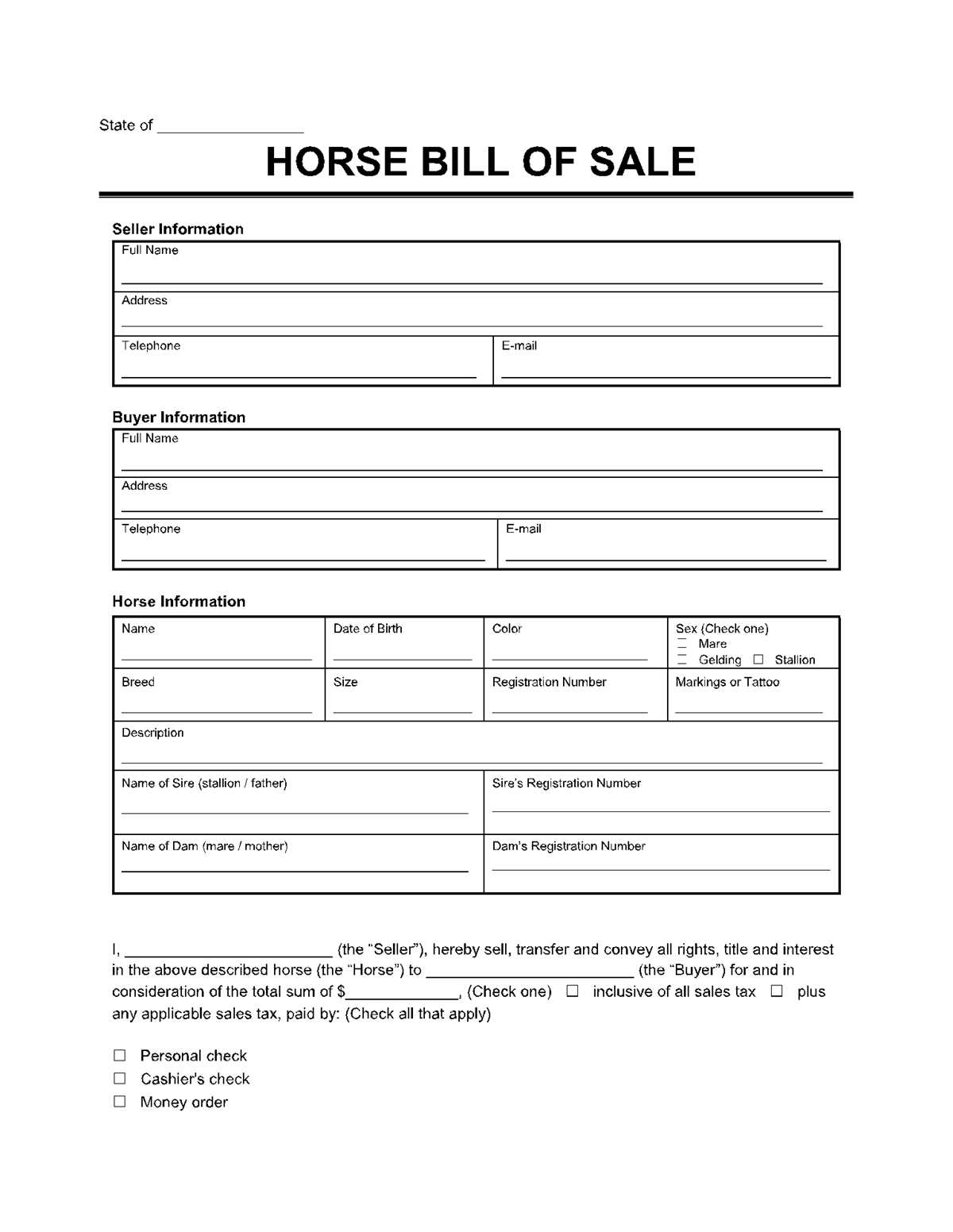 printable bill of sale for trailer