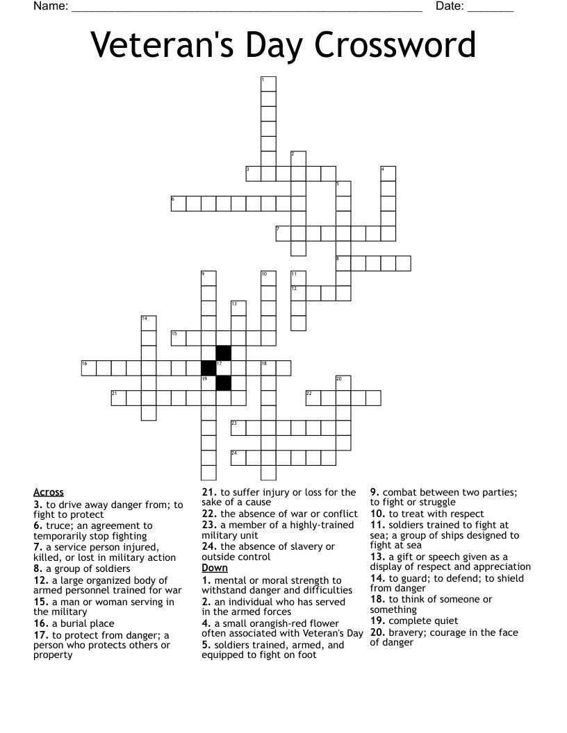 veterans day crossword puzzle free printable