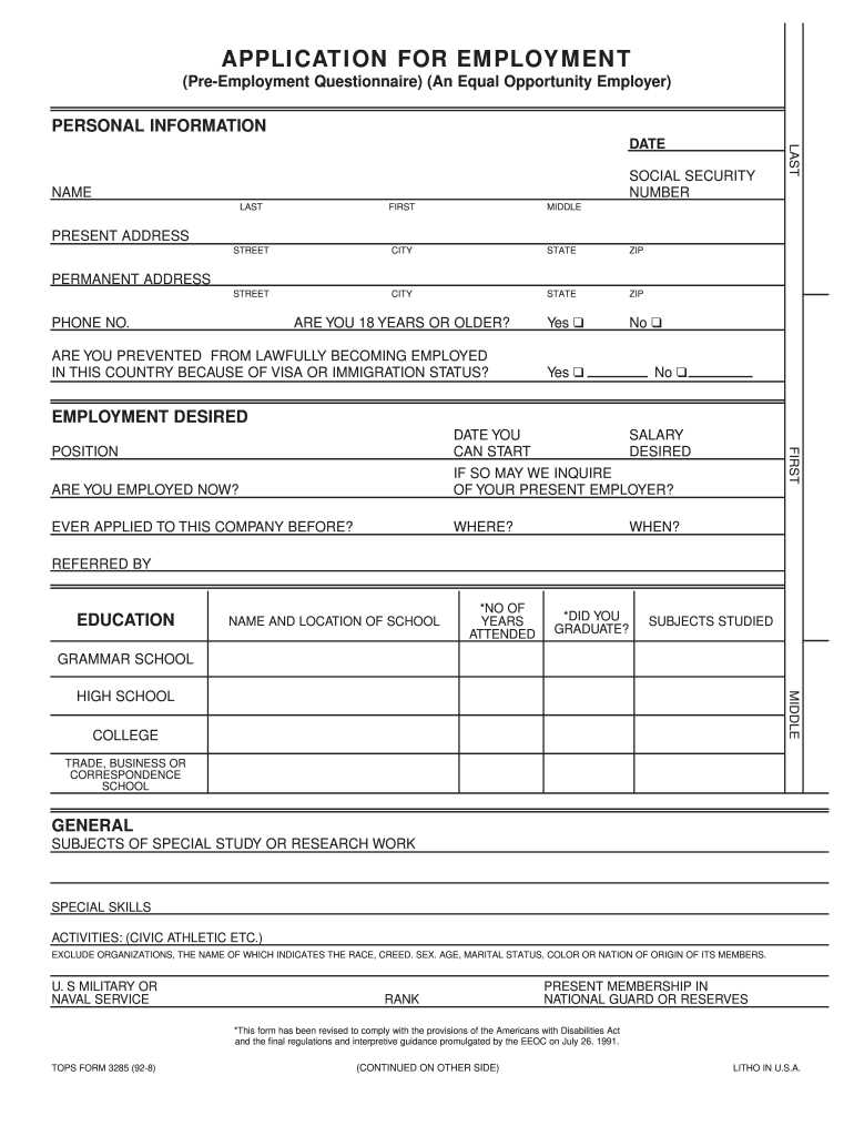 application for employment free printables