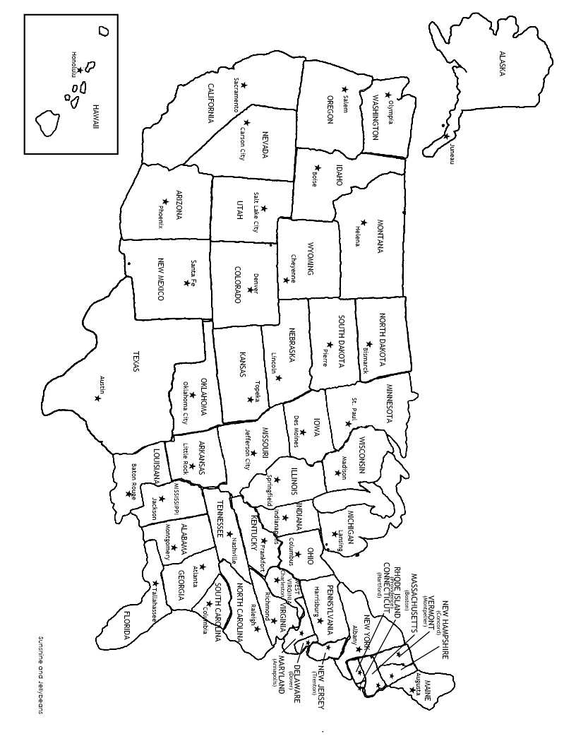 us map with states and capitals printable